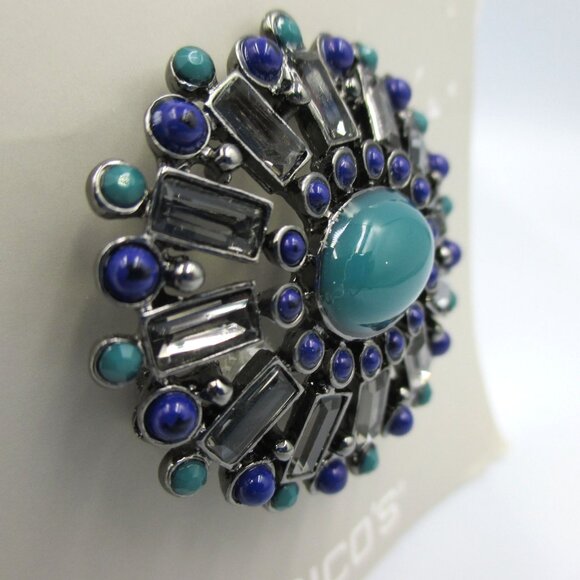 Chico’s Gunmetal Blue Stones Pin Brooch Classic Retro Inspired NWT $39 - Picture 3 of 5